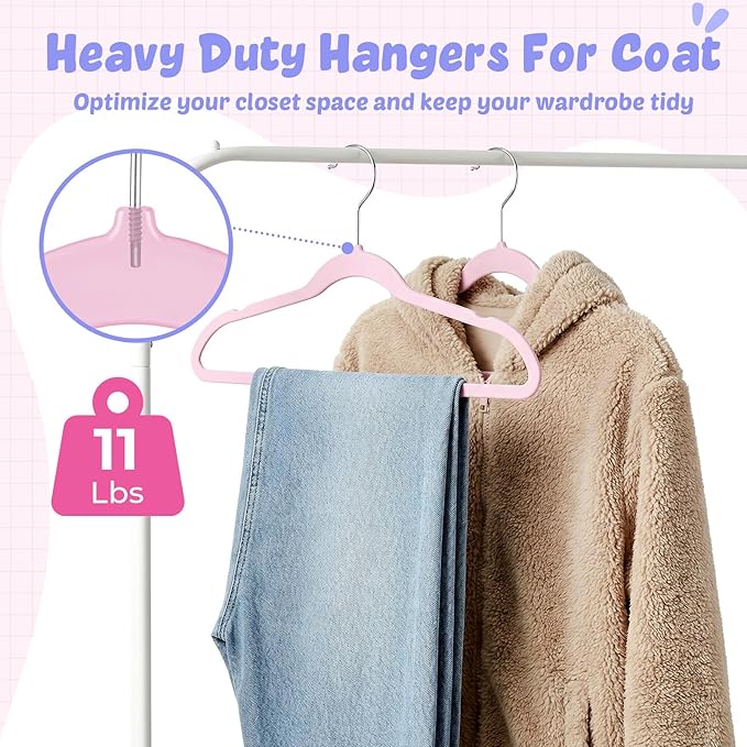 HOUSE DAY 13.5 Inch Kids Hangers 50 Pack - Premium ABS Plastic Clothes Hangers for Kids, Children, Preteens - Space Saving Thin Profile, Strong & Durable Hangers with 360° Swivel Hook - Pink