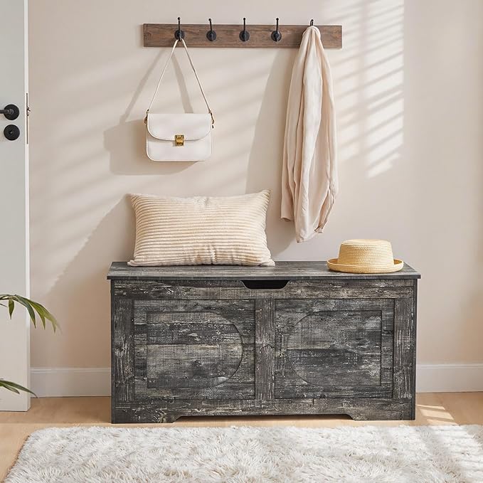 Storage Chest, 39.4” Toy Box, Entryway Storage Trunk, Shoe Bench with Storage, Engineered Wood Storage Cabinet with 2 Safety Hinges, Entrance Bench for Living Room, Vintage Gray SCRP2001