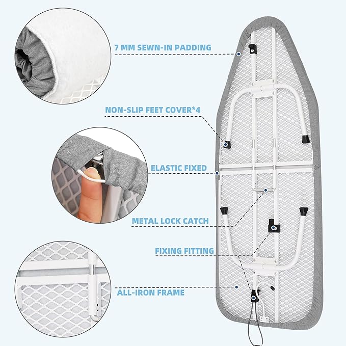 STORAGE MANIAC Tabletop Ironing Broad, All Iron Frame Mini Folding Ironing Broad with 2 Removable Cover, Portable Small Iron Mat with 7 mm Thick Pad for Laundry Room, Dorms - Silver & Blue