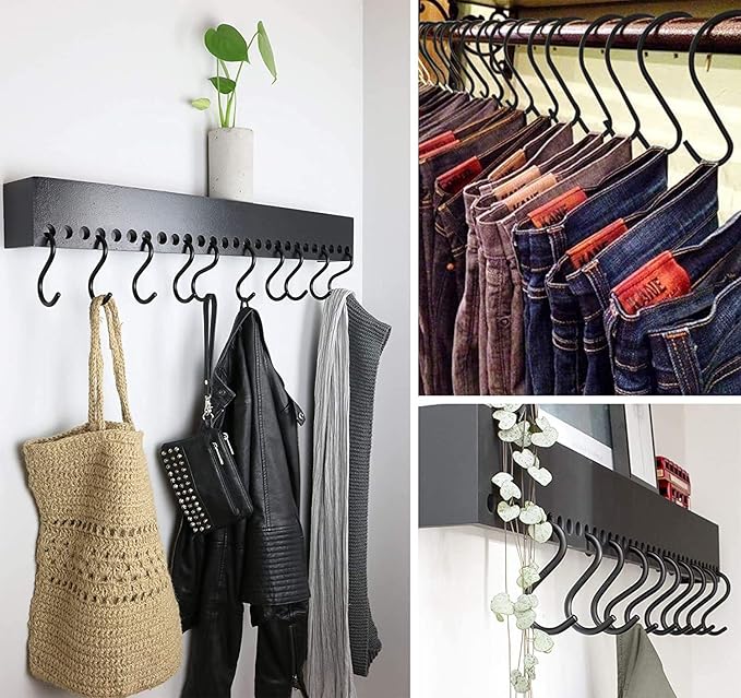 YourGift Heavy Duty S Hooks S Shaped Hooks Hanging Hangers Hooks for Kitchen, Bathroom, Bedroom and Office: Pan, Pot, Coat, Bag, Plants (24 pcs/Black/2.4 inch+3 inch+4 inch)
