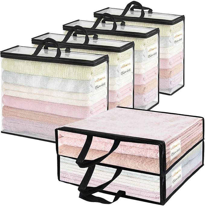 Vieshful 6 Pack Plastic Storage Bags with Zipper, Clear Bed Sheet Organizers and Storage, for Clothes Blankets, Sweater, Toys & Closet Organizer, 22L Black (17.7" × 14.96" × 5.1")