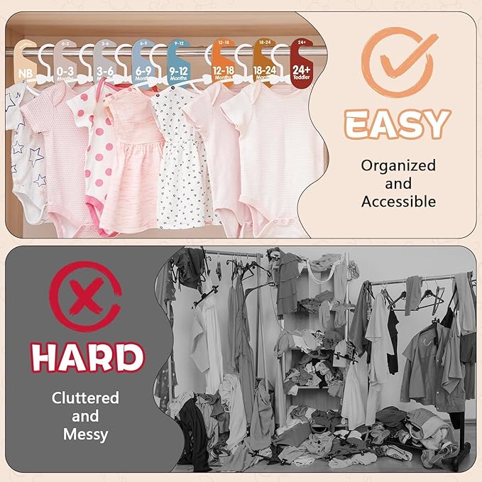 20 Pack Baby Clothes Hangers with 8Pcs Baby Closet Dividers and 8Pcs Clips, Non-Slip Toddler Clothing Hanger with Dividers for Sorting, Nursery Closet Organizer for Newborn Kids Boys Girls (Boho)