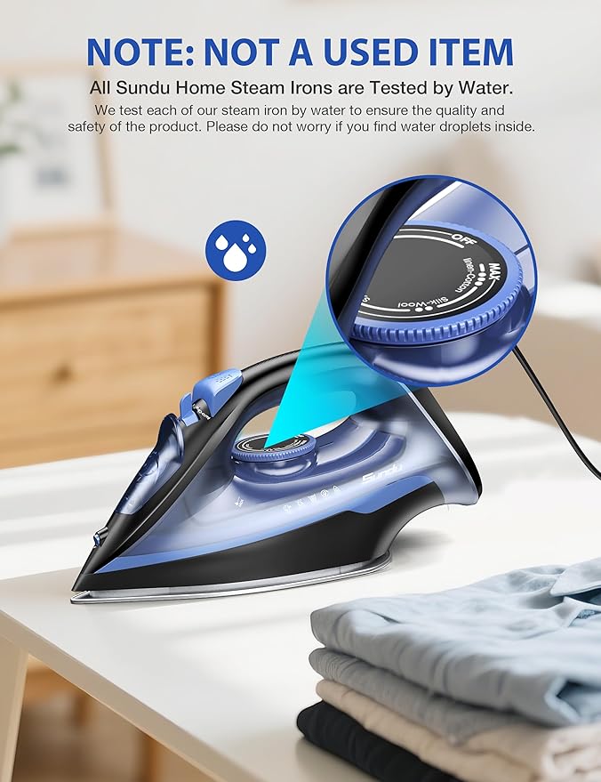 Steam Iron for Clothes 12s Fast Heat-up, 1500W Iron with 13.21oz Water Tank, 3-Way Auto shutoff, Burst Steam, Spray Mist, Anti-Drip, Self-Cleaning, Vertical Ironing for Home 20260108A
