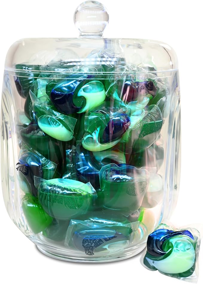 TidyFriend Clear Pod Container for Laundry Room, Glass Laundry Jar with Lid for Storing Detergent, Organizing Dishwasher Pods and Washing Area (Clear Acrylic Jar)