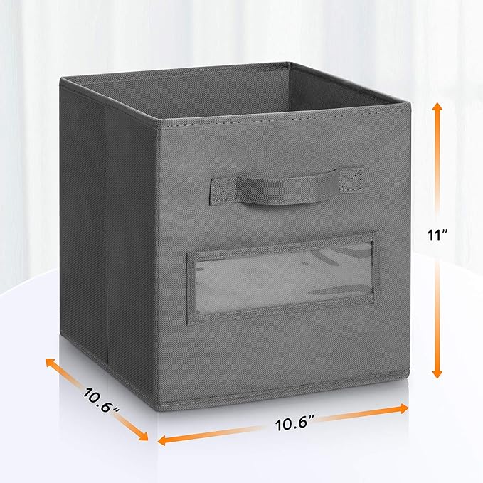 artsdi 11 Inch Storage Cube,Storage bin (Set of 10) Foldable Fabric Cube Storage Bins with 10 Labels Window Cards & a Pen,Baskets Containers for Shelves,Closet Organizers Box for Home & Office,Gray