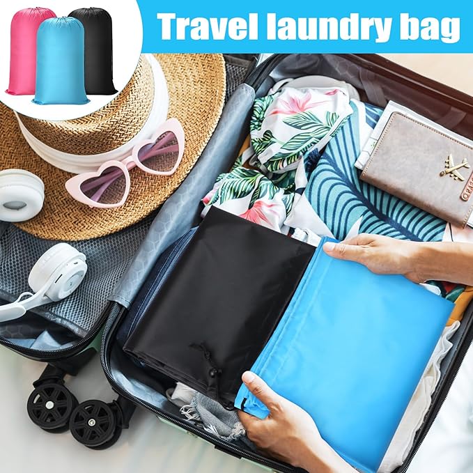 Nuogo 20 Pcs Laundry Bag Washable Travel Laundry Bags with Drawstring Lock Closure Large Heavy Duty for Camping Tent Blankets Dirty Clothes Yarn Fabric Storage, Multi Use(Black, Blue, Pink)