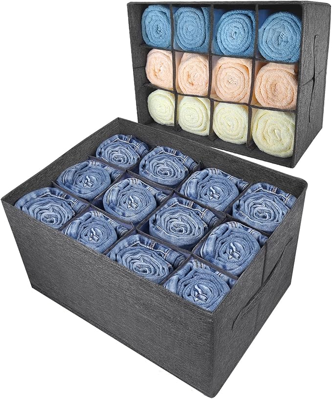 Closet Organizers and Storage Bins for Clothes - 12 Cell Drawers Organizer Grid Storage Box for Jeans Pants Sweater Towel T-shirts, Wardrobe Shelf Dividers Closets Organization (1 Pcs)