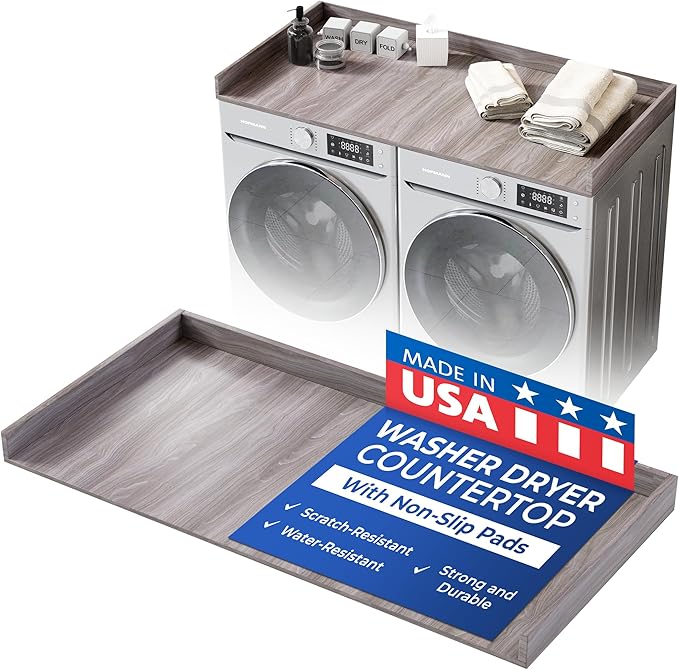 OfficeSimpli Washer Dryer Countertop, Made in USA, Non-Slip Pads, Laundry Room Wood Topper, Washer Dryer Cover for Top, Laundry Countertop, Laminate Finish (Iconic Maple, Large (30" x 58"))