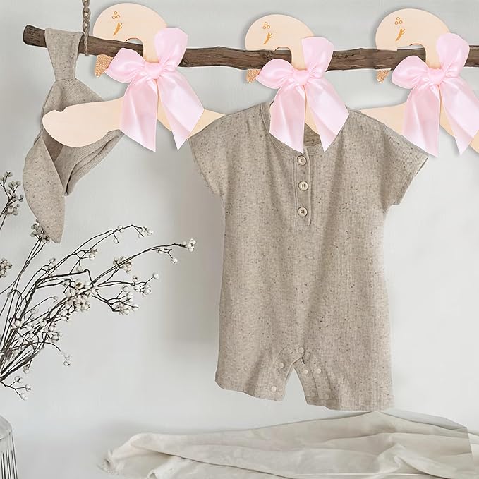 Wooden Swan Hangers with Pink Satin Bows, Gold Glitter Accents, 10 Pieces, Nursery Decor for Baby Shower，Suit Hangers- Girls Bedroom Closet Decorations,Kids Hanger with Bow,Baby Clothes Storage