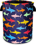 Colorful Shark Laundry Basket Cartoon Pictures Foldable Oxford Cloth Funny Tote Bag Laundry Hamper Clothes Storage Bucket Toy Organizer For Bathroom/Laundry Storage/Bedroom 18.9x16.5 In