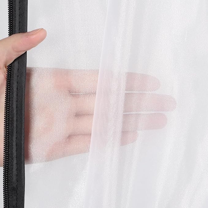 Zilink Breathable Garment Bags for Leather Coat 43” Suit Bags for Closet Storage Silky Suit Dust Covers for Hanging Clothes with 7" Gussted Wrinkle Free for Leather Clothing, Fur Coat, Dress, Set of 4
