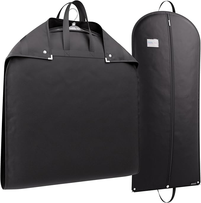 HANGERWORLD 40inch Hanging Suit Garment Bag Travel Carrier Clothes Cover with Handles, Acid Free Breathable Dust Proof Material (1 Pack, Black)