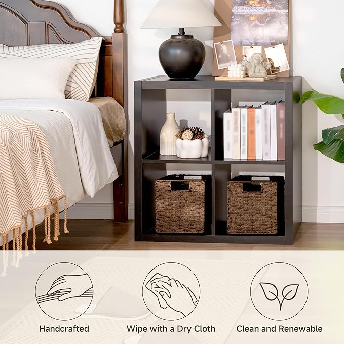 StorageWorks 9 inch Wicker Storage Cubes, Handwoven Wicker Baskets for Storage, Square Cube Organizer Bins, Foldable Paper Rope Basket for Organizing, Brown, 2 Pack