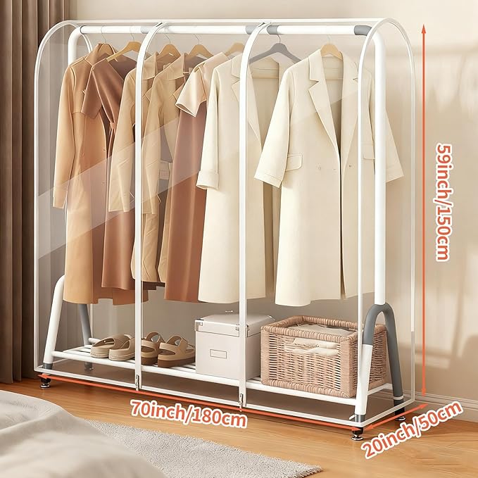 Clear Garment Rack Cover for Clothes Rack Cover with 2 Smooth Zipper Clothing Dustproof Waterproof Protector Cover (Large - 70 x 20 x 60 inch)