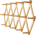 Dseap Accordian Wall Hanger: 16” High Wooden Wall Expandable Coat Rack, Hat Rack Holder, Accordion Hook for Baseball Caps, Coats, Mugs, 16 Peg Hooks, Natural