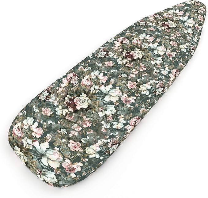 Encasa XO Ironing Board Cover and Pad - Thick 4mm Felt, Heat & Scorch-Resistant, Fits Wide Boards 49"x18", Elastic Bungee Cord Tightening, Easy Fit, Stain-Safe Dye, Green Roses