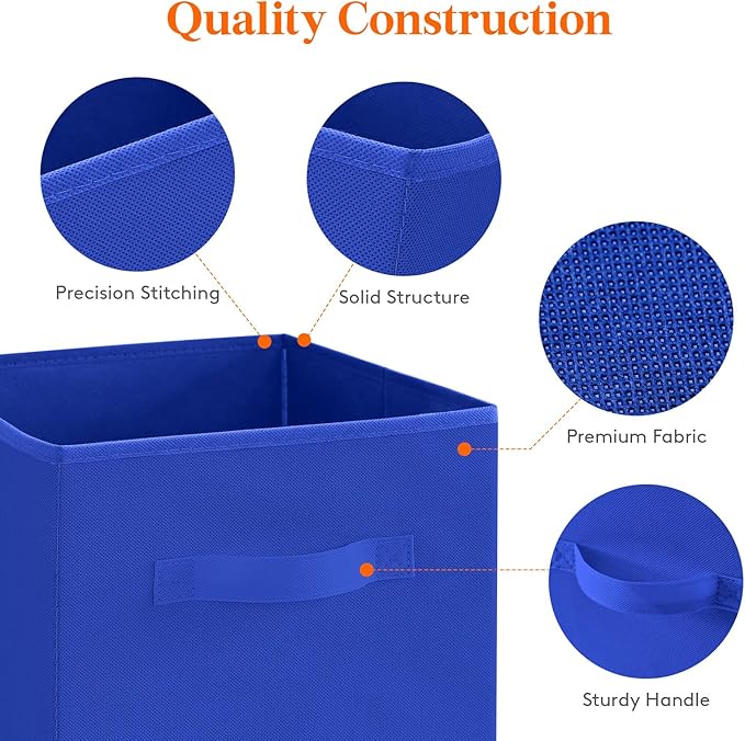Lifewit Storage Cubes, Foldable Decorative Fabric Storage Baskets for Organizing Home Organizers with Handles for Shelves, Closet, 11 Inch Bins, 18L Blue, 6 Packs