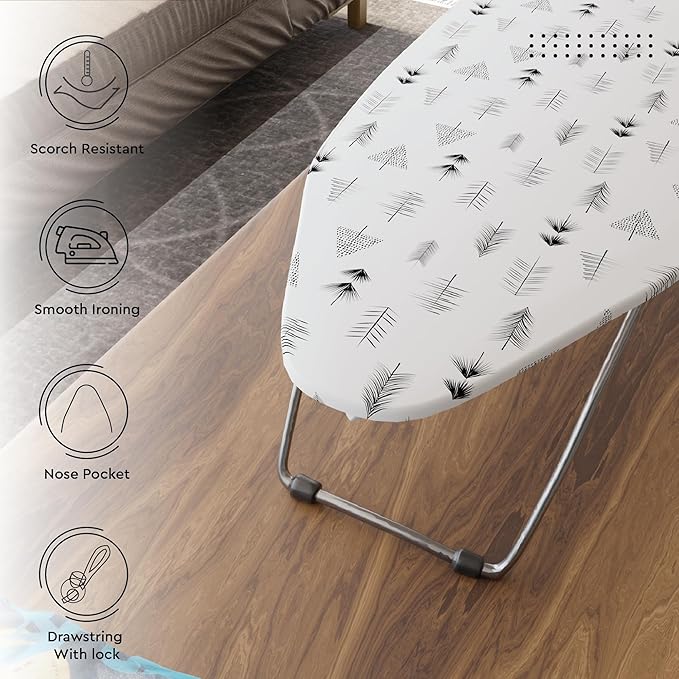 Encasa XO Ironing Board Cover and Pad 28"x12" - Thick 3mm Felt Padding, Drawstring Tightening & Lock, Easy Fit, Scorch & Stain Resistant, Fits Mini Ironing Board - Black Arrow