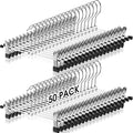 Weysat 50 Pack Pant Hangers with Clips Adjustable Metal Pants Skirt Hangers Bulk for Space Saving Heavy Duty for Clothes Jeans Closet Organizer, Silver and Black