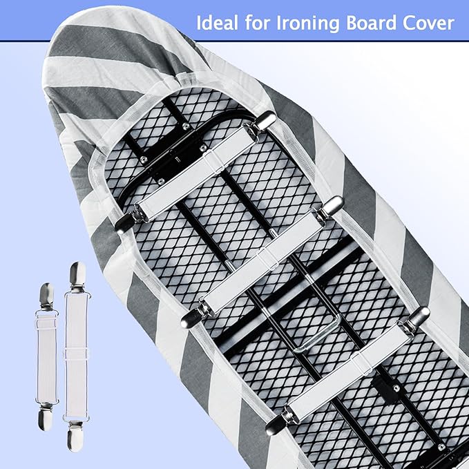 SheeChung Ironing Board Cover Clips,Set of 4,Anti-Slip Straps for Bed Corners Couch Cover,Keep Cover Flat and Secure Tention Clips