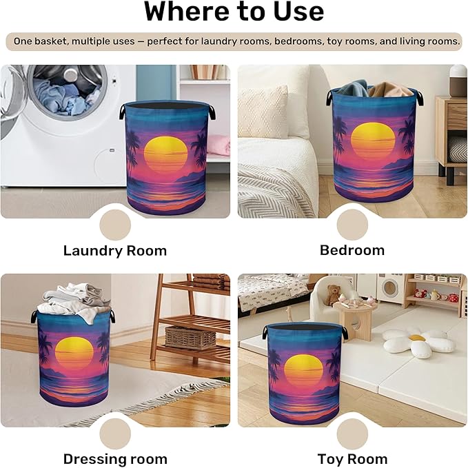Hawaiian Sunset Foldable Laundry Hamper - Waterproof Fabric Storage Basket with Handles, Clothes Hampers for Laundry,Bedroom,Dorm