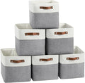 Cube Storage Baskets 6 Pack, 11x11 inch Cube Storage Bins with Leather Handles for Shelf Closet (White/ Gray)