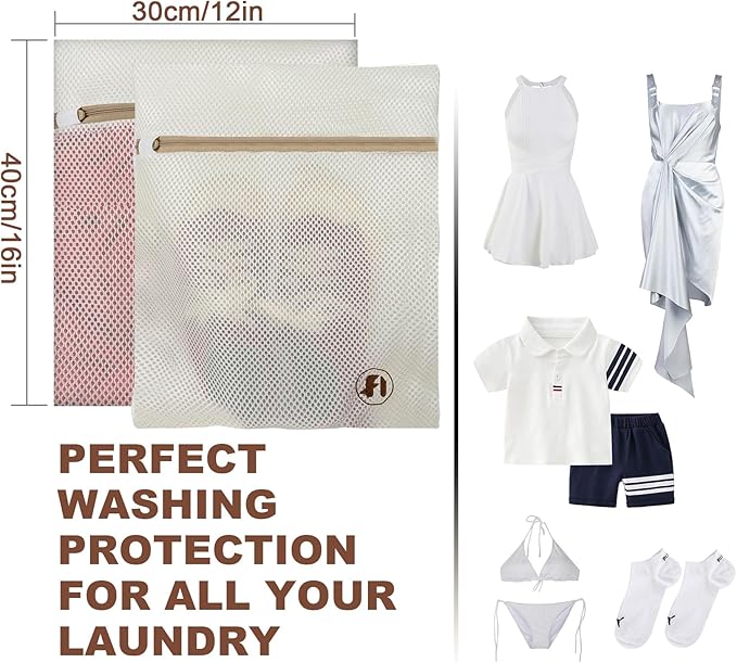FOYERNUAGE Mesh Laundry Bags for Delicates with Auto Lock Zipper, 3 Dimensional Laundry Bag, 12''x16''Mesh Bag for Bra, Blouse, Hosiery, Underwear, Baby Clothes, Delicates Bag for Washing Machine