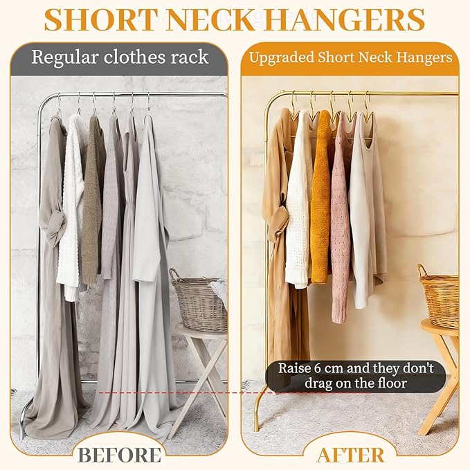 LemonRoad 30 Pack Short Neck Metal Hangers for Clothes 16" Heavy Duty Stainless Steel Wire Closet Hangers Ultra Thin Space Saving for Home Dorm Laundry (Gold,Wire Short Neck)