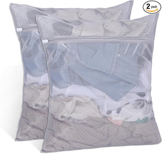 2 Pcs Mesh Laundry Bags 24 x 20inch Washing Delicate Bags with Zipper Mesh Lingerie Wash Bag for Washing Machine Blanket Dress Underwear Hosiery Sweater Blouse