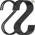 12 Pack 6 Inch Black S Hooks for Hanging Pots and Pans, Vinyl Coated Metal Kitchen Pot Rack Hooks Heavy Duty Hangers for Closet Jeans Utensils Coffee Mugs Plants