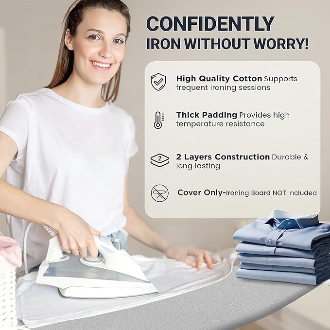 Small Ironing Board Cover and Pad 12.5"x30" Small Iron Board Cover with Padding,Tabletop Mini Ironing Board Cover and Pad Small Size, Cotton Canvas, Heat Resistant, Drawstring Gray
