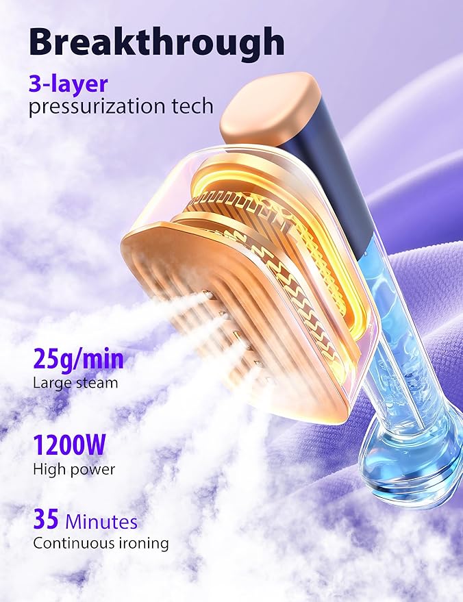 Travel Steamer for Clothes with 180 ml Water Tanks,15s Fast Heat-up,24 g/min Strong Steam Performance, Portable Garment Steamer with Touch Control, LED Display, Steam Iron(Blue Gold)
