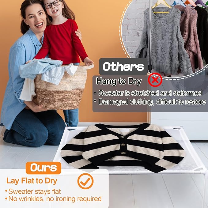 MADHOLLY Stable Sweater Drying Rack with Anti-Slip Protection - Stackable Mesh Clothes Drying Rack with Excellent Load-Bearing, for Quickly Dry Exquisite Sweaters Socks Toys