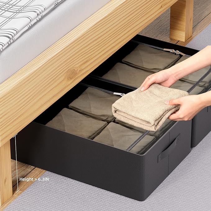 CYhom Under Bed Storage Bins Frame Storage Box Oxford Fabric Sturdy Underbed Container Foldable Stackable Large Capacity Clothes Organizer