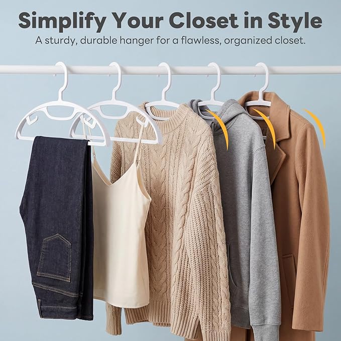 HOUSE DAY Plastic Clothes Hangers 24 Pack, Sweater Hangers No Shoulder Bump, Thick Heavy Duty Coat Hanger for Closet, White Wide Hanger with Non-Slip Hook for Sweaters, Suits, Dresses, Jackets, Pants
