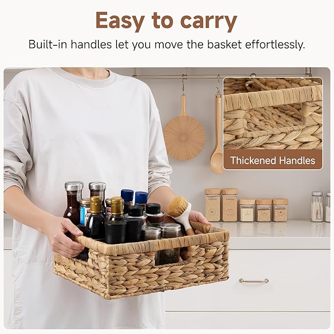StorageWorks Pantry Baskets, Wicker Storage Baskets for Organizing, Bathroom Shelves, Pantry Organizers and Storage, Water Hyacinth, 13"L x 10¼"W x 4 ¾"H