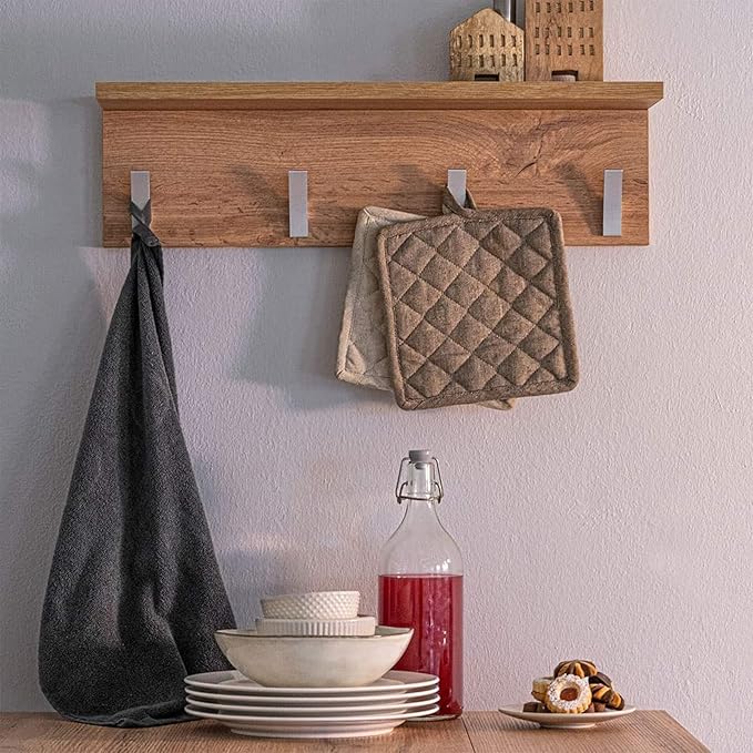 Mobili Fiver, Wall coat hanger, Rachele, 15.74 in, Rustic Oak, Made In Italy
