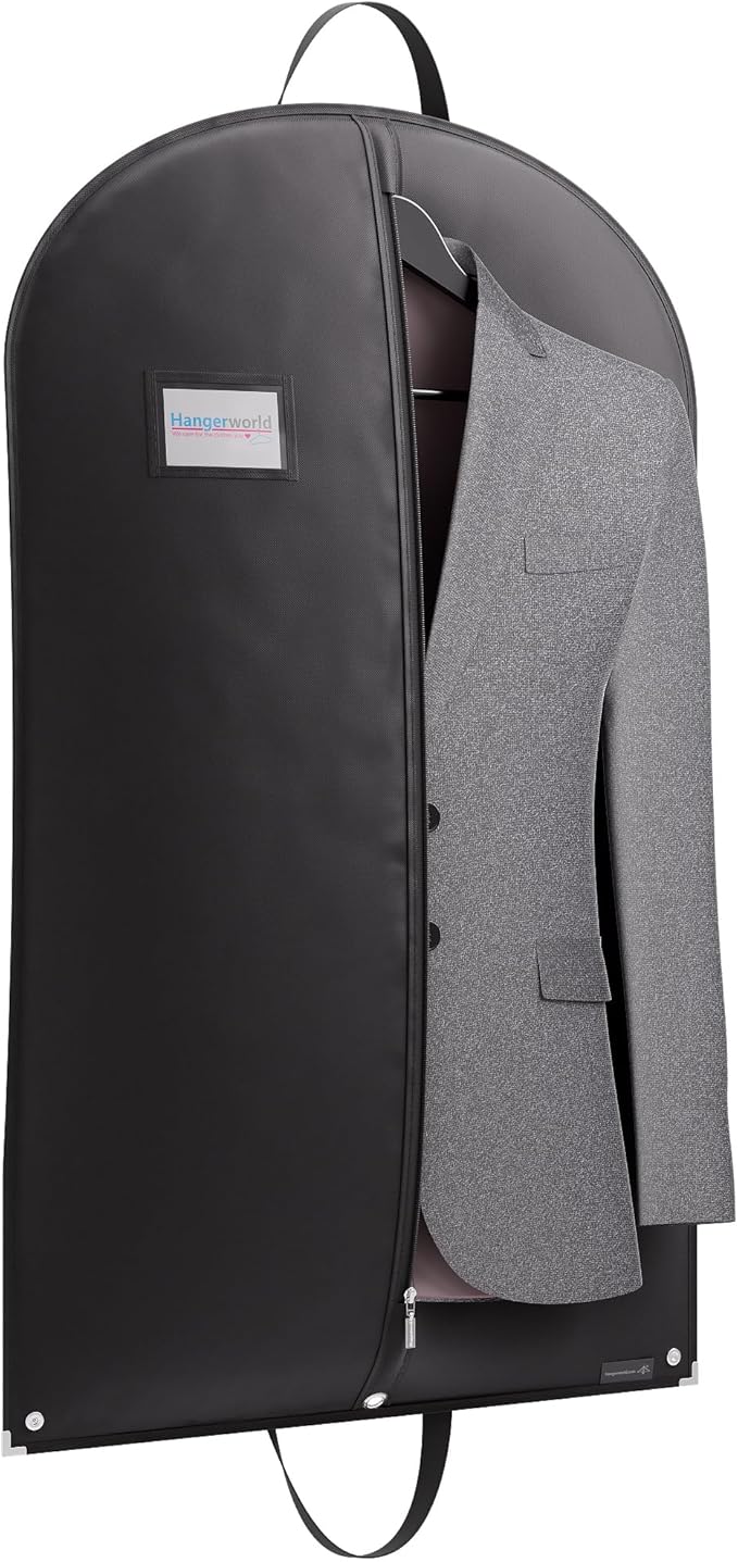 HANGERWORLD 40inch Hanging Suit Garment Bag Travel Carrier Clothes Cover with Handles, Acid Free Breathable Dust Proof Material (1 Pack, Black)
