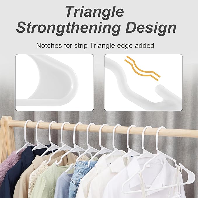 VECELO 50 Pack Plastic Hangers-Clothes Hangers Set with Shoulder Non Slip Notches for Closet Space Saving-Heavy Duty Coat Hanger,White
