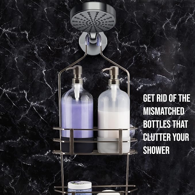 32 oz Glass Pump Bottles - Rustproof Stainless Steel Pump, Silicone Sleeves - Modern Farmhouse Vintage Design for Shampoo, Hand Soap, Lotion - Matte Black Pumps
