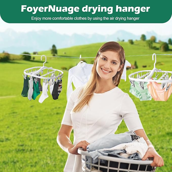 Premium Foldable Clothes Drying Hanger with 24 Clips, Anti-Rusty Plastic Drying Rack for Socks, Lingeries, Delicates and Baby Clothes (Grey)
