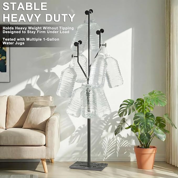 Coat Rack Stand, Freestanding Metal Coat Rack with Sturdy Marble Base, Modern Standing Coat Rack Tree for Entryway, Bedroom, Office & Hallway, Space-Saving Design, Black, 68.9 Inches Tall
