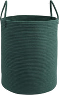 Woven Cotton Rope Laundry basket-15”X20” Laundry Hamper-Rope Storage Basket for Dirty Clothes, Toys and Blankets Perfect for Bathroom, Baby nursery and Living Room Storage (dark green)