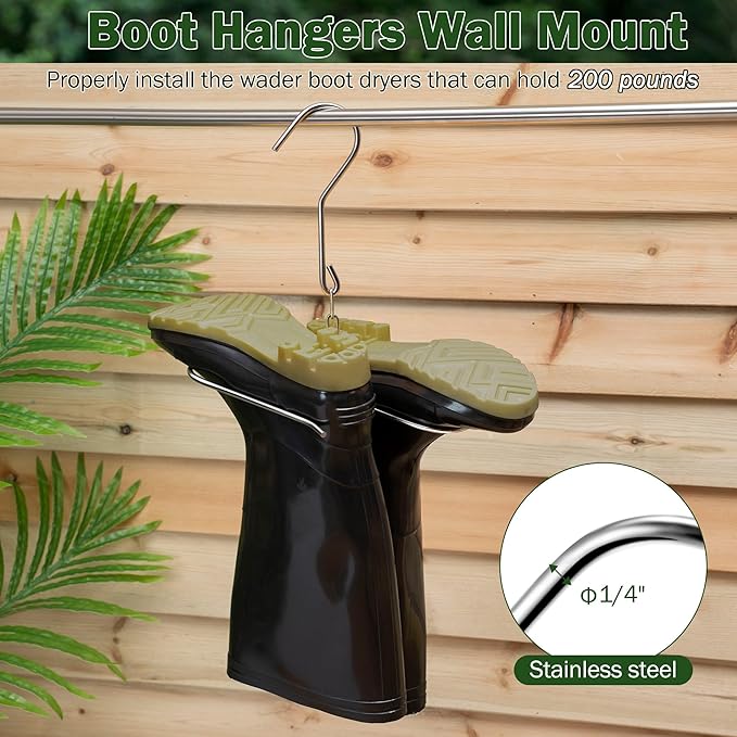 Dreyoo 2 Pieces Fishing Wader Boot Hangers, Stainless Steel Waders Hanger for Drying Fishing Waders, Boot Drying Rack Wall Mount, Shoe Dryer Rack for Storage Drying