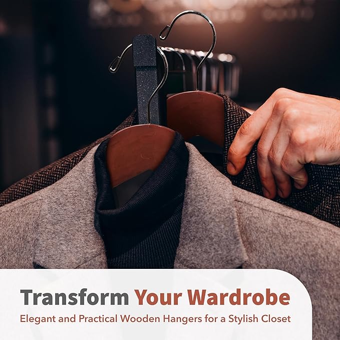 DEILSY™ Suit Hangers for Men with Open Bar 10 Pack Premium Brown Wooden Coat Hangers Pants Durable Suit for Closet Organization - Jacket Hanger Wood Clothes (10)