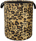 Brow Leopard Laundry Basket,Black Bow Clothes Hamper,Oxford Cloth Collapsible Nursery Hamper Storage Organization for Bedroom,Bathroom,Office,College Dorms,16x20 Inch