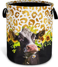 Cow Laundry Basket Sunflower Leopard Print foldable Oxford Cloth Funny Tote Bag Laundry Hamper Clothes Storage Bucket Toy Organizer For Bathroom/Laundry Storage/Bedroom 18.9x16.5 Inch