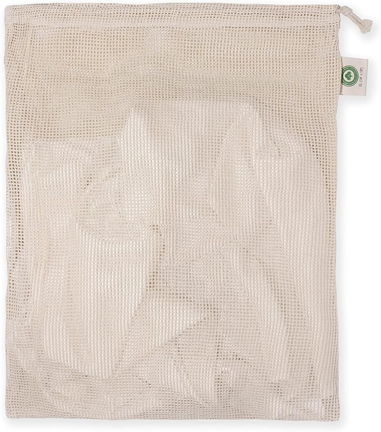 Cotton Mesh Laundry Bags for Delicate Clothes - Set of 3 Extra Large Mesh Washing Bags with Drawstring - Micro-plastic-free, Toxin-free, Dye-free & Unbleached Dryer Washer Bags (3 X-Large - 14”x18”)