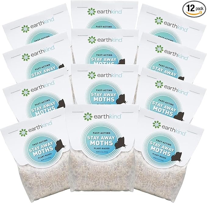 EarthKind Stay Away Moths - Moth Deterrent for Closet, Pantry & More - DIY Pest Control Pouches for Moths - with Cedarwood Oil & Geranium Oil - 12-Pack