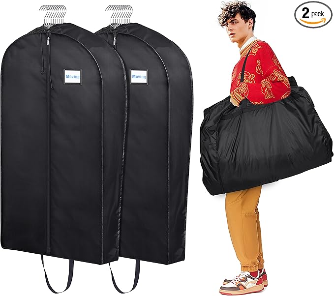 MISSLO Garment Bags for Travel Heavy Duty Moving Bags Large Capacity Hanging Clothes Bag for 20 Shirts Waterproof Fabric Suit Covers for Closet Storage 2 Packs, 43"